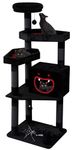 YARUOMY Gothic Cat Tree with Coffin Bed,62.5" Black Cat Tower with Spacious Demon Styled Cat Condo,Cozy Plush Perch, Scratching Posts,Hanging Ball,Multi-Level Cat Activities Furniture for Large Cats