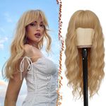 BARSDAR Long Blonde Wig With Bangs - 26 Inch Long Wavy Blonde Wig With Bangs for Women - Natural Looking Soft Synthetic Blonde Hair Wigs Girls Daily Party Halloween Wig - Blonde Mixed