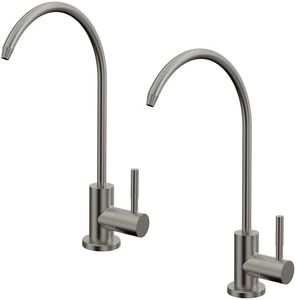 GRANDJOY 2-Pack Brushed Nickel High Arc Drinking Water Faucet, Lead-Free 304 Stainless Steel Filtered RO Tap for Kitchen Sink & Water Filtration System