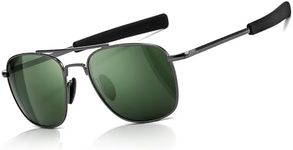 SUNGAIT Men's Military Sunglasses Polarized Pilot Style Bayonet Temples (Gunmetal Frame/Dark Green Lens) SGT285QKML-UK