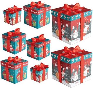 THE TWIDDLERS 8 Boîtes Cadeaux de Noël avec Rubans - Emballage Cadeau, Paquets Cadeaux en 4 Tailles (18cm, 15cm, 13cm, 10cm) - Solide, Pratique & Réutilisable