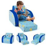 GYMAX Kids Sofa Chair, Upholstered Children Armchair, Folding Toddler Couch for Bedroom Playroom (3 in 1, Blue)