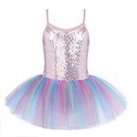 Zaclotre Girls Sequin Leotard Sparkly Strap Ballet Skirted Leotards Tutu Dress Ballerina Outfit Dance Costume Rainbow Size 10-11 Years