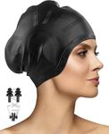 Latest Designed Long Hair Swim Cap,Waterproof Silicone Swimming Cap for Adult Woman and Men,Keeps Hair Clean with Ear Protector Fresh Long Lasting Silicone Made Waterproof Swimming Cap (Black)