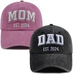 SHANVANKE 2PCS Dad and Mom EST 2024 Hats for Men Women, Funny Adjustable Cotton 3D Embroidered New Parents Gifts Baseball Cap, Dad Mom Black Pink, One Size