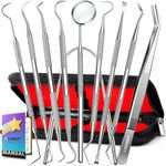G.CATACC 10 Pack Dental Tools, Professional Plaque Remover for Teeth Cleaning Tools Set, Stainless Steel Hygiene Kit with Dental Pick Tooth Scraper Plaque Tartar Remover Tongue Cleaner - with Case