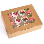 Jucoan 20 Pack Kraft Cupcake Boxes Containers with Clear Display Window, Brown Cupcake Carriers Hold 12 Standard Cupcakes, Cake Trays Holder for Cookies, Muffins and Pastries