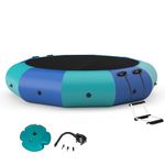 KOTEK Water Trampoline, 10Ft/12Ft/15Ft Recreational Water Bouncer with Electric Pump, Rope Ladders, Inflatable Diving Trampoline for Water Sports, Lake, Pool (Blue+Green, 15 FT)