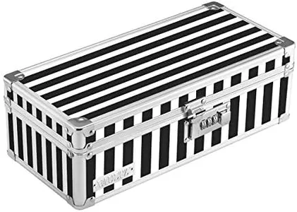 Vaultz Locking Medicine Storage Box with Combination Lock, 3.75" x 11.88" x 5.25", Black & White Stripe (VZ00345)