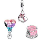 Doyafer 925 Sterling Silver Birthday Charms set Cake heart-shaped pendant Beads For Women Bracelets Necklace Birthday Gift Charms 3-Piece/Package