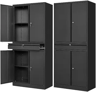 Letaya Metal Garage Storage Cabinet with Drawer,4 Door Tool Cabinet with Lock-2 Adjustable Shelves for Garage Home Office Utility Room (Black)