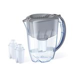 AQUAPHOR 7 Cup Grey Ideal Fridge Water Filter Pitcher with 3 x B15 Filters, Easy Fill Sliding lid, Reduces Chlorine, limescale and Heavy Metals. BPA Free