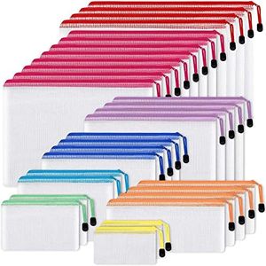 EOOUT 30pcs Mesh Zipper Pouch, Waterproof Zipper Bags, 8 Sizes Waterproof Plastic Document Pouch, 8 Colors, Multipurpose for Travel Storage, Office Appliances and Home Organize