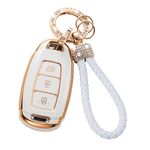 Gematay Compatible for Hyundai Key Fob Cover with Keychain Lanyard, Soft TPU Key Fob Protector Shell Compatible with Hyundai Kona Santa Fe Elantra GT Veloster Accent Venue Smart Remote Case