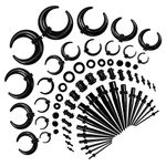 Reyshin 68 Pcs Ear Stretching Kit, 14G-00G Ear Expander Kit Acrylic Tapers and Plugs Acrylic Cone Silicone Tunnel Spiral Cone Piercing kits for all piercings (Crescent-Shaped-Black)