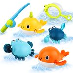 Baby Bath Toys, twoonto Magnetic Fishing Games with 4 Pcs Wind Up Bath Toy Fishing Net, Floating Pool Bathtub Toys, Montessori Toys for Toddlers Boys Girls for 1 2 3 4 5 Years Old