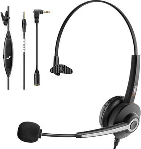 Wantek Casque Téléphone Portable 3,5mm et 2,5mm avec Micro Anti-Bruit, Casque PC, pour iPhone Samsung Ordinateur Business Bureau Centre d'appels Skype, Conversation Claire, Très Confortable