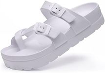 Goosecret Women's Platform Sandals with Arch Support Comfortable Foam Slides Lightweight Thick Soles | Adjustable Buckle | Ultra Cushion, White, 6.5-7