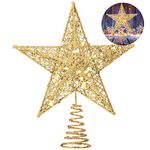 Gold Christmas Tree Topper Star,AOBETAK Glitter Xmas Trees Top Decoration,Metal Wire Stars For Topper Of Christmas Tree Home Decoration 20cm/7.8in