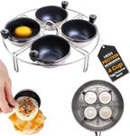 Eggssentials Stainless Steel Egg Poacher Pan Insert | 4 Poached Egg Cups PFOA Free Nonstick | 7.25 inch Rack Compatible with Skillet Instant Pot Pressure Cooker | Hard Boiled and Poached Egg Maker …