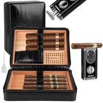 Kalolary Cigar Humidor, Portable Cigar Case with Humidifier, Cigar Lighter and Cigar Cutter Hold 8 Cigars, Cedar Wood Leather Cigar Travel Case, Men's Cigar Accessories Gift Set (Black)