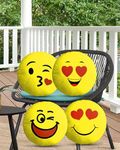 DreamVio Velvet Soft Plush Smiley Cushion Emoji Pillow Gift for Friends, Boyfriend, Girlfriend, BFF Gifts, 30 X 30 Cm - Set of 4, Yellow Design2