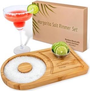 Margarita Salt Rimmer Set for up to 6" Rims - Bamboo 'Let's Celebrate Today' Wood Margarita Rimmer Set w/Bowl & Room for Margarita Accessories- Margarita Sugar Rimmer for Cocktails