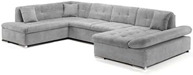 Honeypot Sofa Bed - Bergen Corner Sofabed with Large Storage - Grey Fabric Pull Out Double Sofa Bed U Shaped Couch | Set Up Included | Made in EU | Built to Last (Grey, Left Hand Facing Corner)