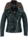 Texpeed Womens Leather Marlon Brando Motorcycle Jacket - Ladies Touring Motorbike Jacket With Genuine Biker CE Armour (EN 1621-1) Protection Black - M
