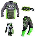 Wulf 2024 Kids Motocross Race Suit & Stratos Gloves & Goggles Children Motorbike Motorcycle Off Road MX Set - Green : 8-10 years - GLOVES : XS