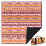 Ｄｏｒｃｙ Large Picnic Blanket 3-Layer Thickening Soft Camping Blankets Waterproof,Machine Washable Beach Mat for Outdoor Travel Hiking Park Concerts or Family Party (Orange Boho - 77x79 inches)