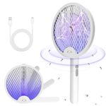 Electric Fly Swatter Dual Mode 3-Layer Mosquito Swatter with Mosquitoes Trap Lamp, Type-C Rechargeable Bug Zapper Racket for Kitchen, Garden, Indoor and Outdoors (White 980)