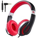 Rockpapa I20 Wired Headphones, Wired Headset On Ear Stereo Headphones with Microphone for Kids Children Adult, Adjustable Headband, Foldable Headphones for Travel/PC/Mac/Laptop/Phone (Black Red)