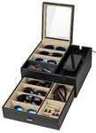 Lookout Sunglasses and Eyeglasses Organizer Storage Display Case Dresser Valet Box Charging Station (Black/Ivory)