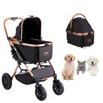 VEVOR Dog Stroller with Rotating Wheels, Brakes, 66 lbs Capacity, Detachable Carrier, Storage Basket, Pet Pad for Small to Medium Dogs, Black