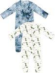 Jimonda Baby Girls Boys Footed Pajamas outfits 2 Way Zipper Soft Sleepwear Pjs,Infant Tie-dye Rompers(Dinosaurs&Blue,0-3 Months)