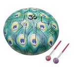 India Meets India 10 Inch OM Tongue Drum - Steel Percussion Hangpan Hand Musical Instrument With Bag and Mallets Stick (Green)