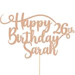 Personalised Happy Birthday Glitter Cake Topper by Cakeshop | Custom Colour Any Name & Any Age Glitter Cake Decoration for 1st 10th 16th 18th 20th 21st 30th 40th 50th 60th 70th 80th (Rose Gold)