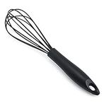 Silicone Whisk, Heat Resistant Kitchen Whisks for Non-Stick Cookware, for Blending, Whisking, Beating, Frothing & Stirring, Can be Suspended, Saving Space, Black (DDQ001)