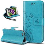 iPhone 6S Case,iPhone 6 Case,NSSTAR Butterfly Flower Flip PU Leather Fold Wallet Pouch Case Premium Leather Wallet Flip Stand Credit Card ID Holders Case Cover for Apple iPhone 6S/6 4.7",Blue