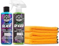 Chemical Guys, Ceramic Bundle With HydroSlick Intense Gloss Sio2 Ceramic Coating Hyperwax + HydroSpeed Ceramic Quick Detailer, 2-16 Fl Oz Chemicals + Microfiber Towels, (3-Pack of Gold 16" x 16")