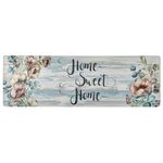 Home Dynamix Cozy Living Home Sweet Home Floral Runner Anti-Fatigue Kitchen Mat, Non-Slip Floor Mat, Padded Standing Desk Mat, Grey/Blue, 17.5"x55"