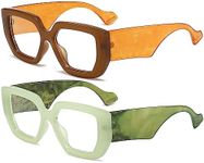 AIEYEZO Thick Frame Blue Light Glasses Men Women, Fashion Square Computer Eyeglass Anti Eyestrain & Prevent Headache, 2 Pack (Brown + Green), MM