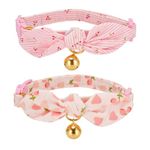 YUDOTE Cotton Cat Collar with Bell 2 Pack Adjustable Breakaway Kitten Collars with Removeable Bow Pink Cat Female Collars