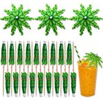 Cocktail Picks, 50 Pcs Green Coconut Palm Tree Umbrellas Drinks Sticks Summer Hawaiian Drink Decorative Handmade Paper Umbrella with Wood Picks for Cocktail, Cake, Icecream, Drink, Bar