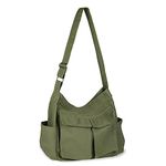 Canvas Messenger Bag, Multi-pockets Messenger Bag Aesthetic for School Travel Large Crossbody Tote Bag for Women and Men