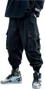 PAODIKUAI Men Techwear Matte Black Jogger Pants Relaxed Fit Streetwear Pants with Multiple Pockets (#2 Black, Medium)
