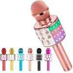 Karaoke Microphone for Kids Singing,Milerong 5 in 1 Wireless Bluetooth Microphone with LED Lights Karaoke Machine Portable Mic Speaker Player Recorder for Home Party Birthday (Pink)