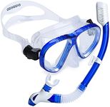 Dizokizo Snorkel Set Dual-Pane Adult Snorkeling Scuba Gear, Professional Snorkel Goggles Anti-Fog Diving Mask, Anti-Leak Swim Goggles and Dry Top Snorkel for Diving, Snorkeling, Swimming (Blue)