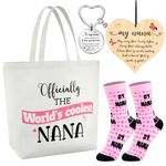 Weewooday 4 Pieces Nana Gifts from Grandchildren Include 1 Novelty Socks 1 Tote Shopping Bag 1 Wood Nana Heart Plaque and Keyring for Nana Granny Birthday Mothers Day Present